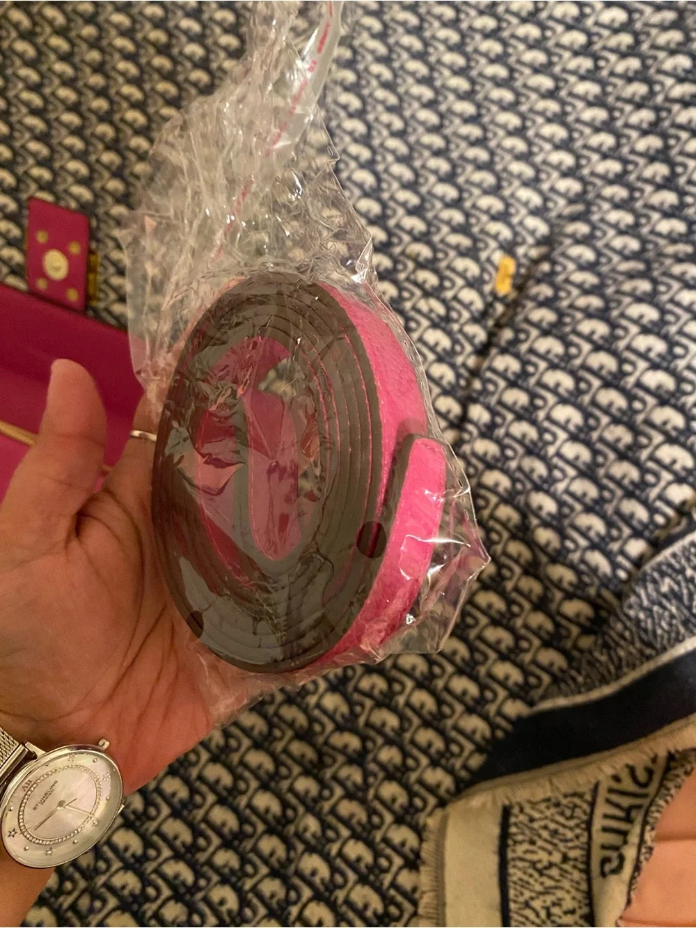 Fuchsia Inspired Leather Shoulder Bag with Gold Buckle